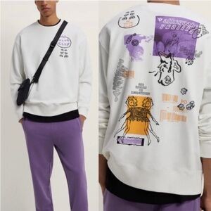 Zara NO CLUE CLUB novelty graphic long sleeve crew neck pull over sweatshirt